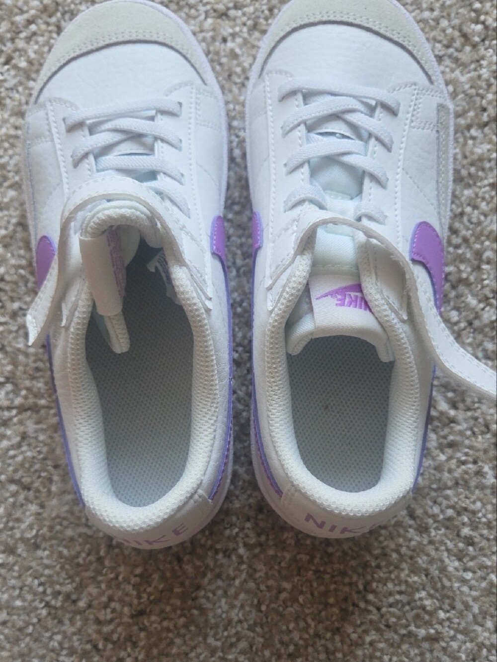 Nike Kids White Sneakers with Purple Swoosh and Strap - Picture 5 of 8